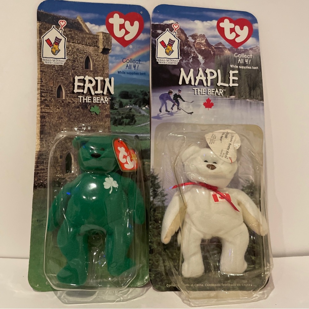 Maple & Erin The Bear -1999 McDonald's Ty Beanie Babies With Rare Errors 1993